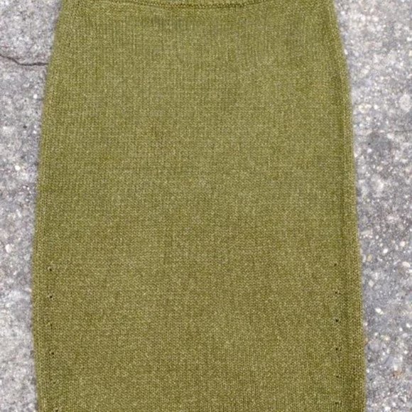 Adam Lippes Metallic Green Gold Lurex Cotton Blend Pull On Knit Skirt XL NWT - Picture 3 of 9